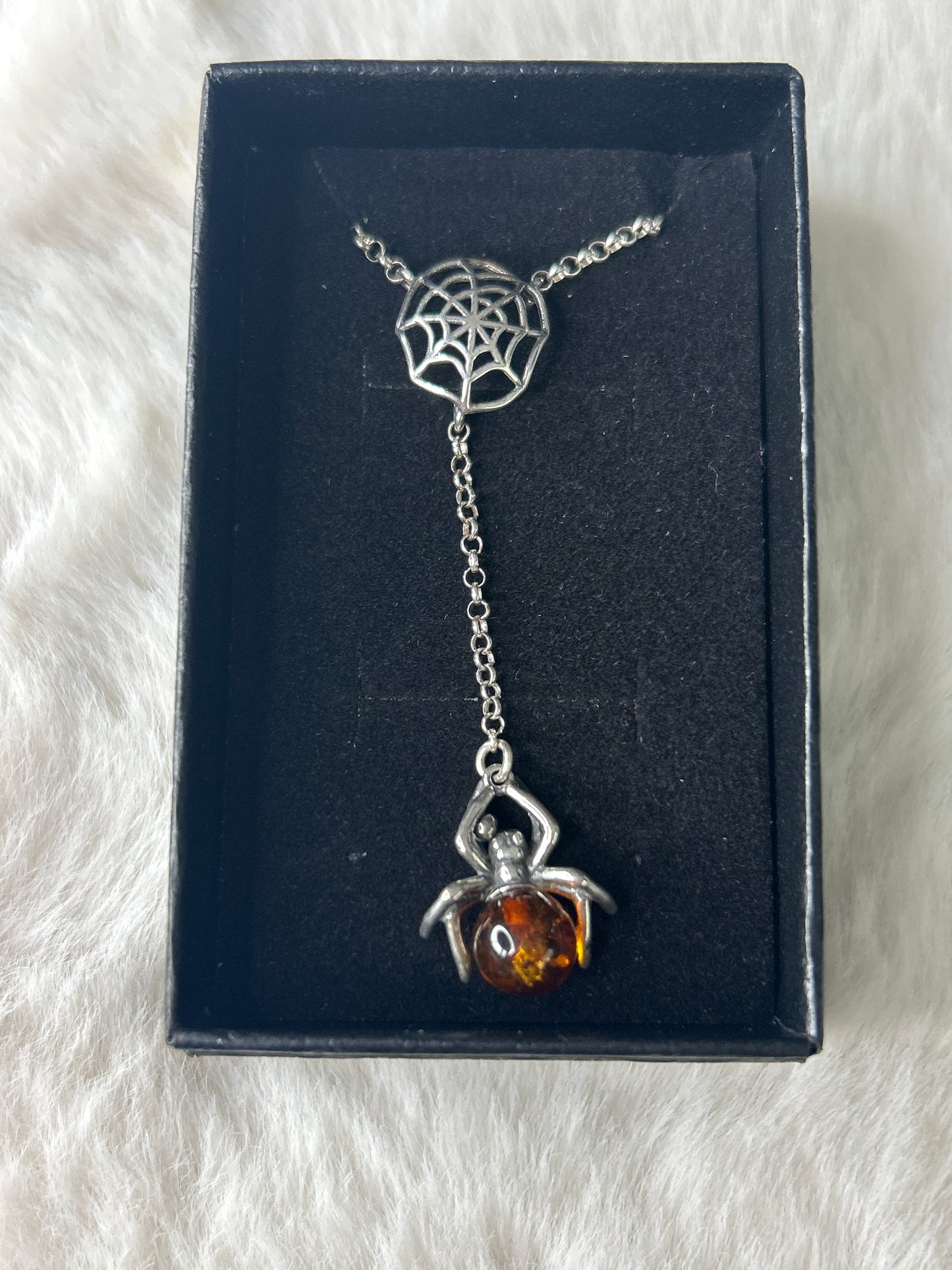 Amber Spider Necklace- 925 Sterling Silver