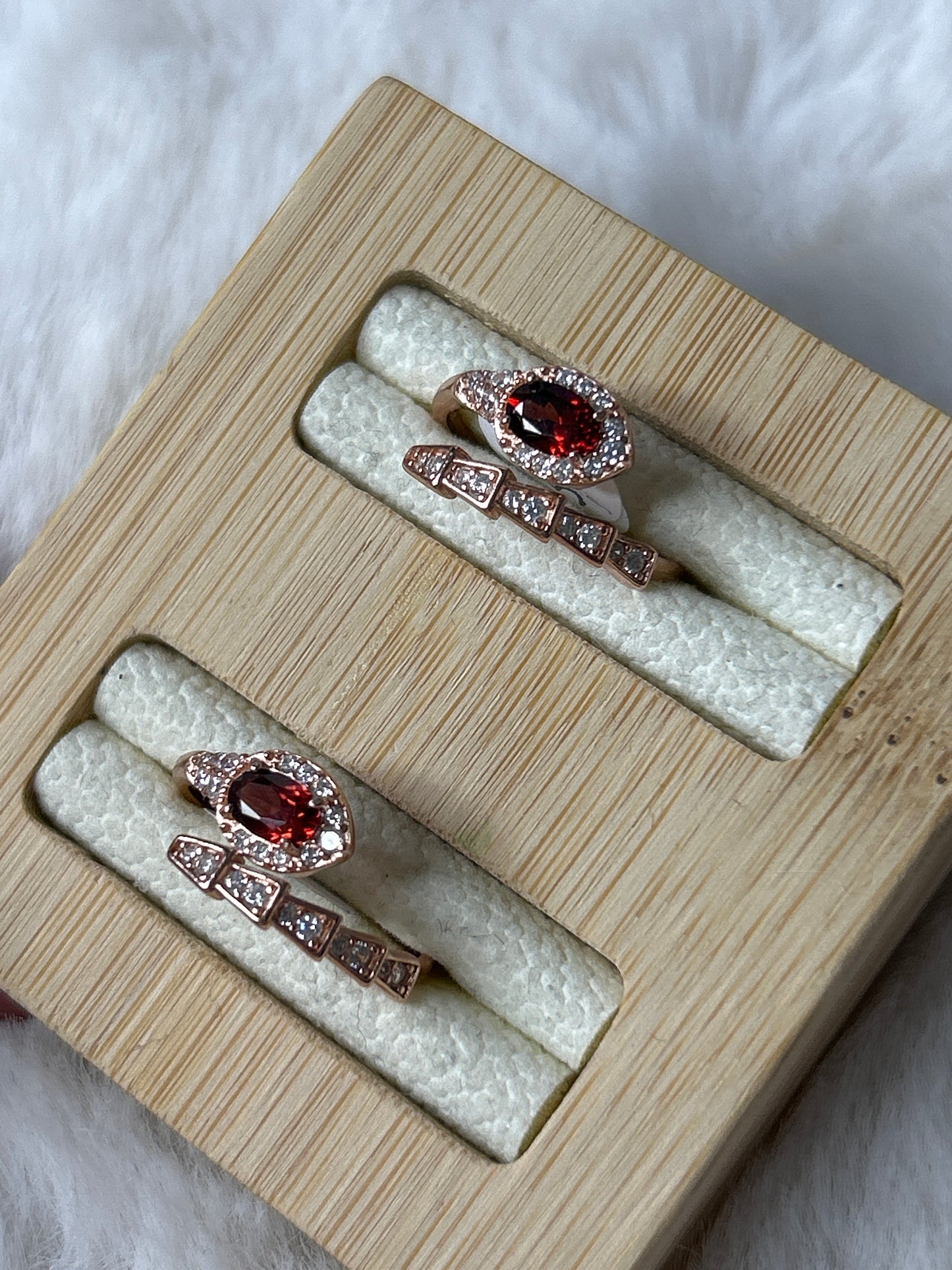 Rose Gold Plated Silver Garnet Snake Ring
