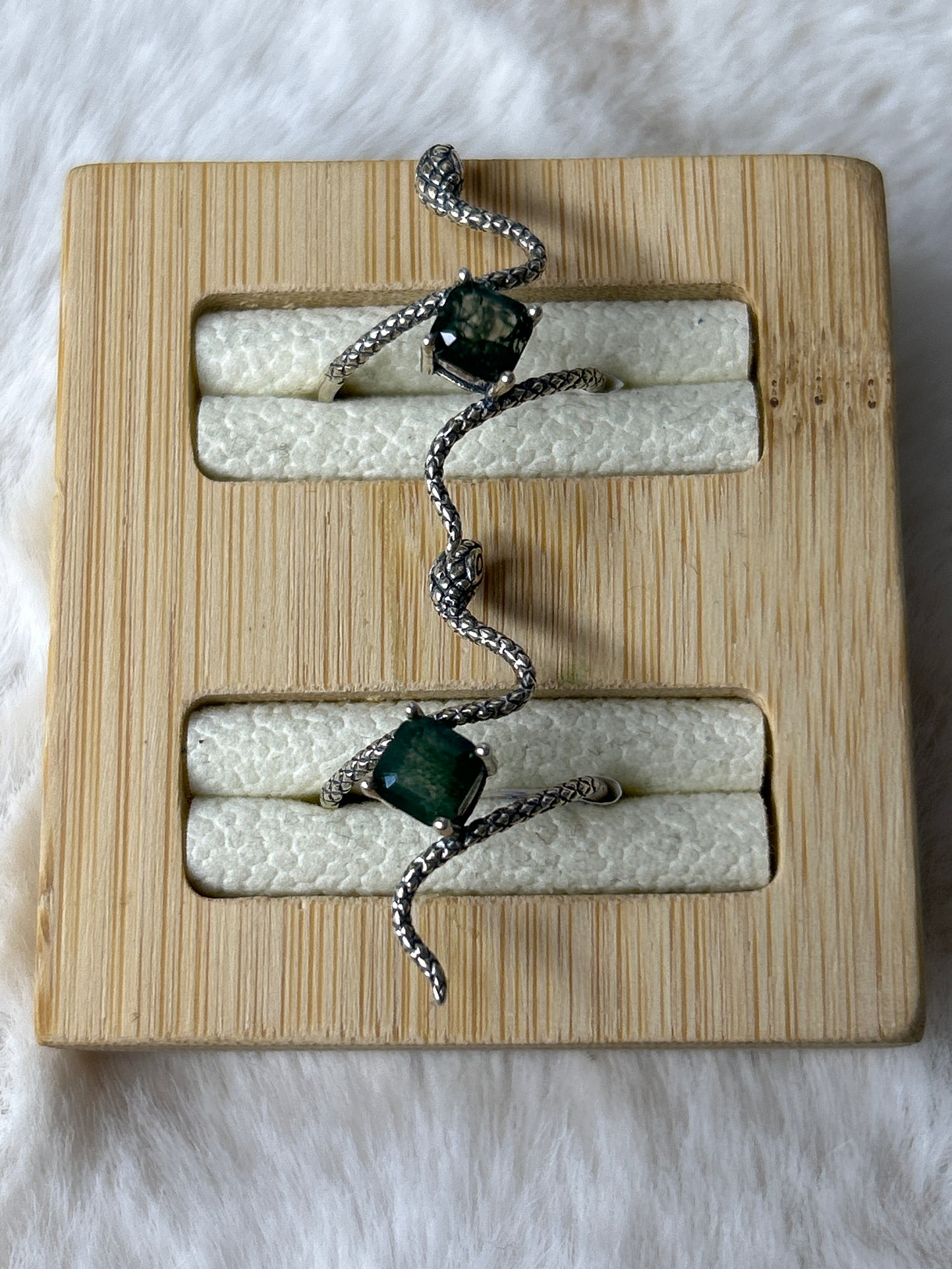 Moss Agate Snake Ring 925 Sterling Silver