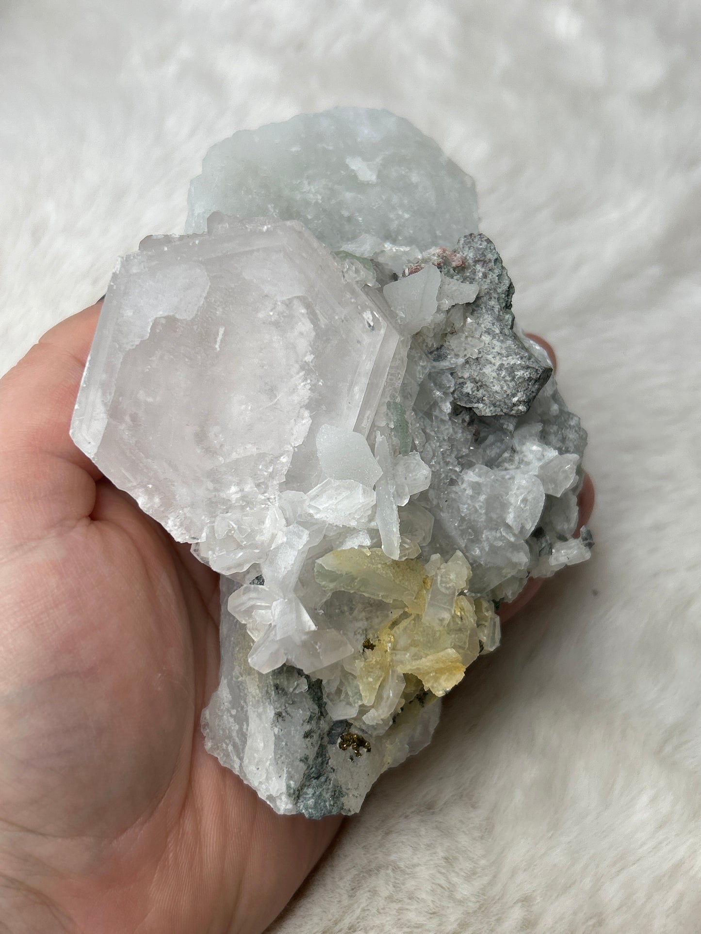 Calcite on Quartz with Fluorite