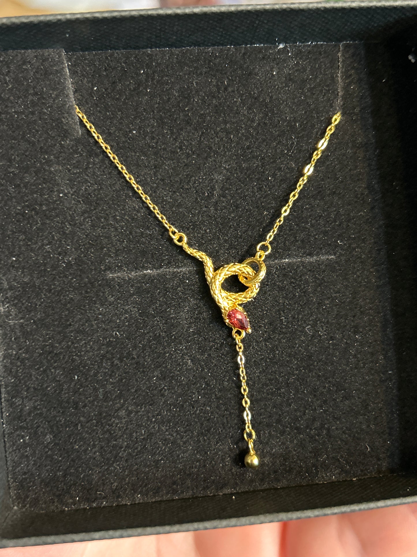 Gold Plated Sterling Silver Garnet Snake Necklace