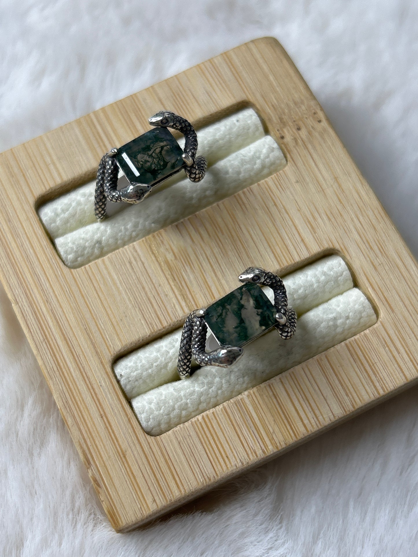 Moss Agate Snake Ring 925 Sterling Silver