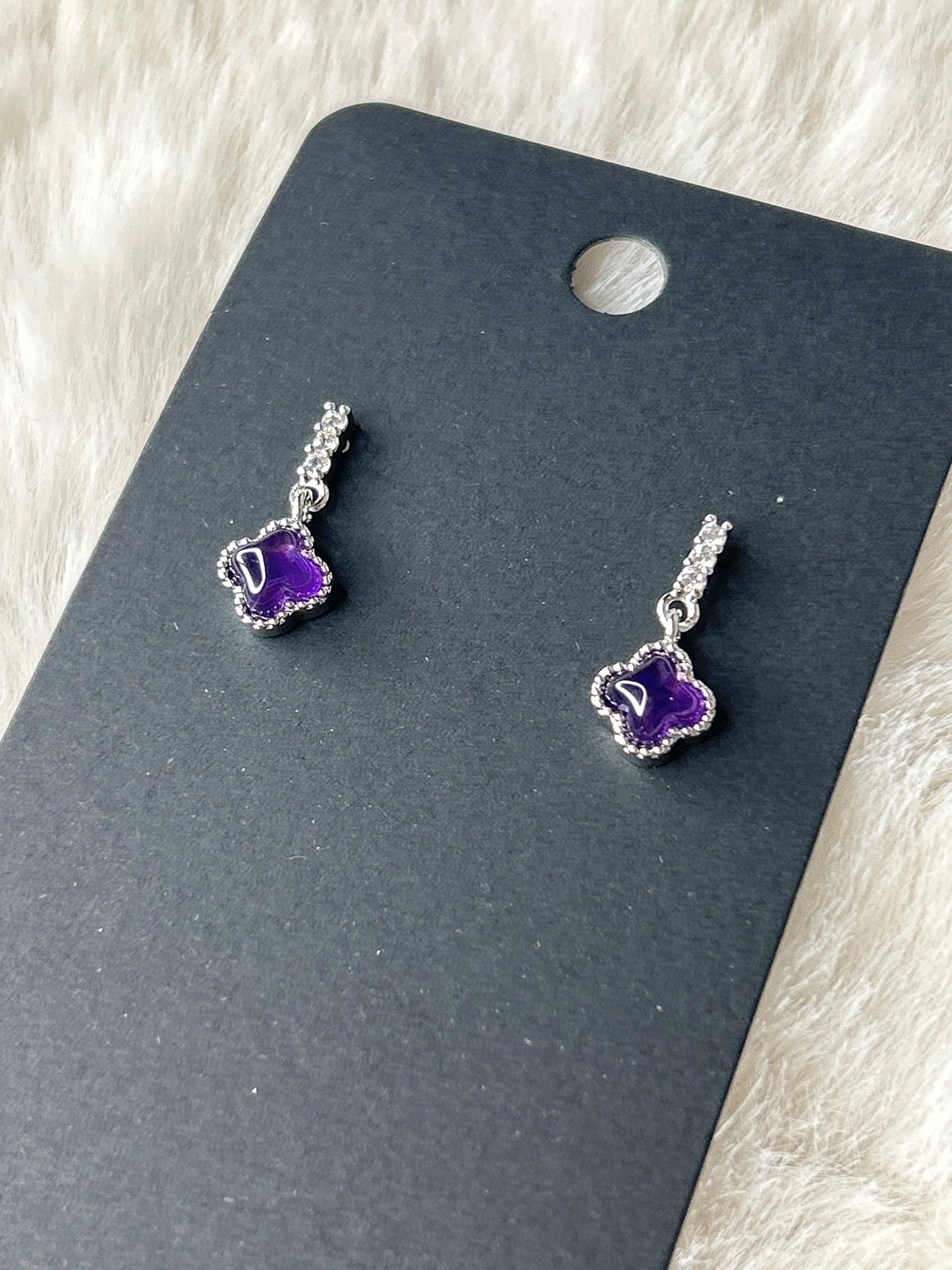 Amethyst Clover Studs 925 Sterling Silver