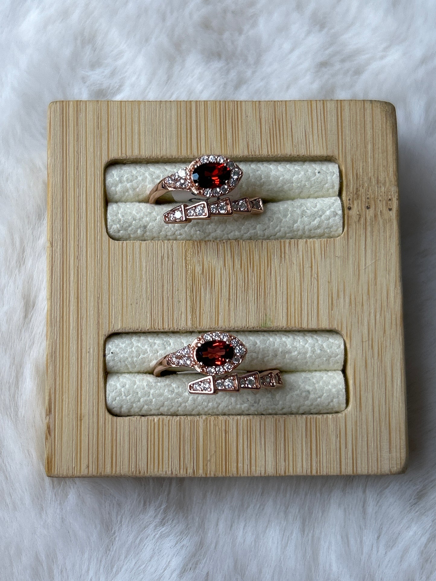 Rose Gold Plated Silver Garnet Snake Ring