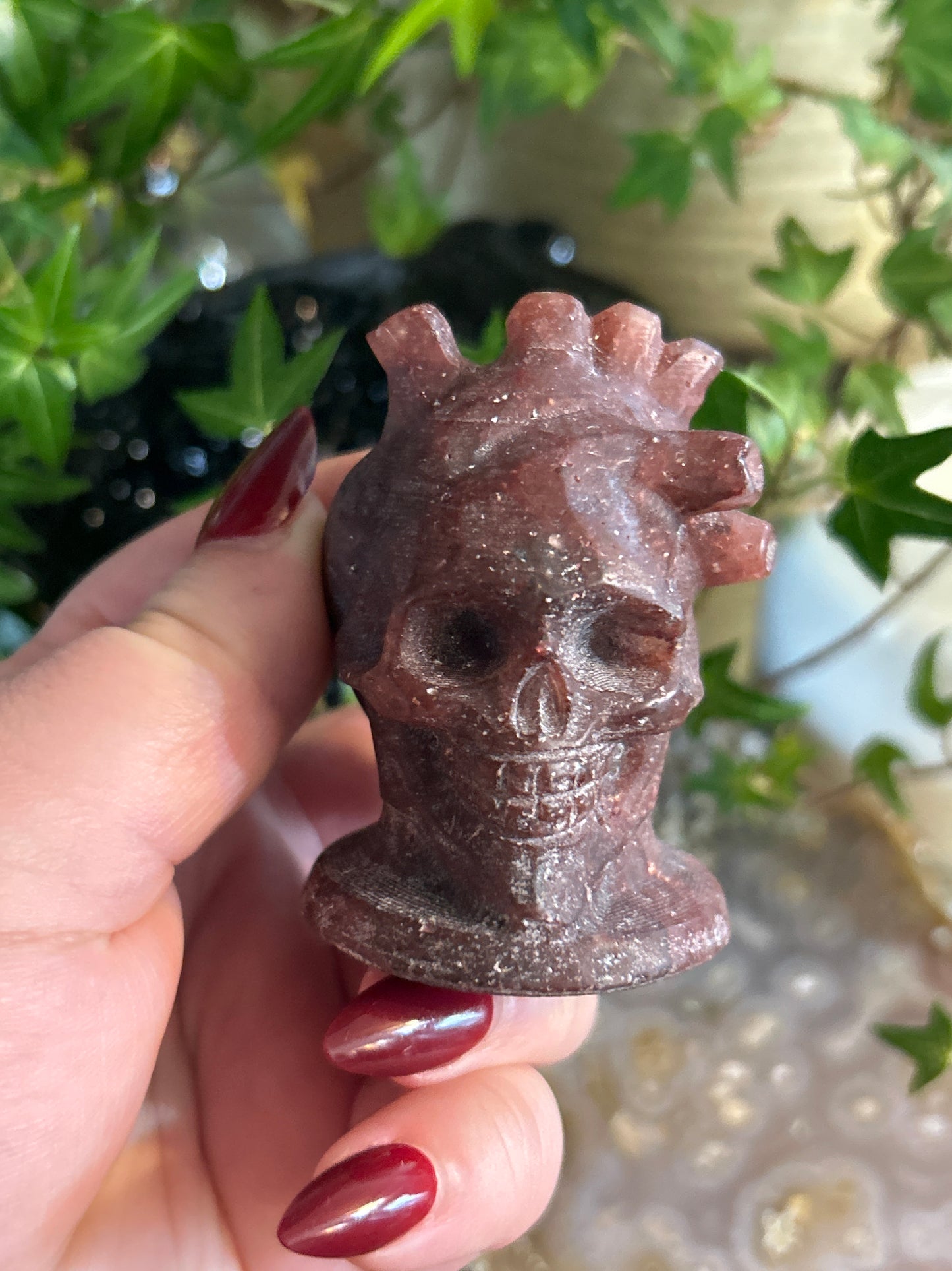 Strawberry Quartz Heart Skull