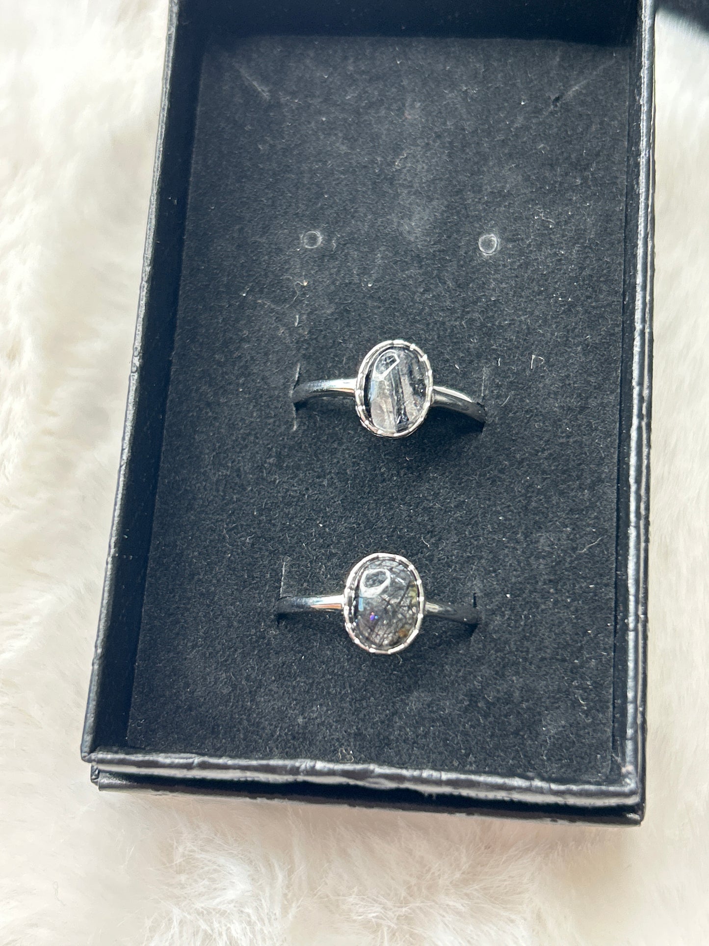 Black Tourmaline in Quartz Ring- 925 Sterling Silver