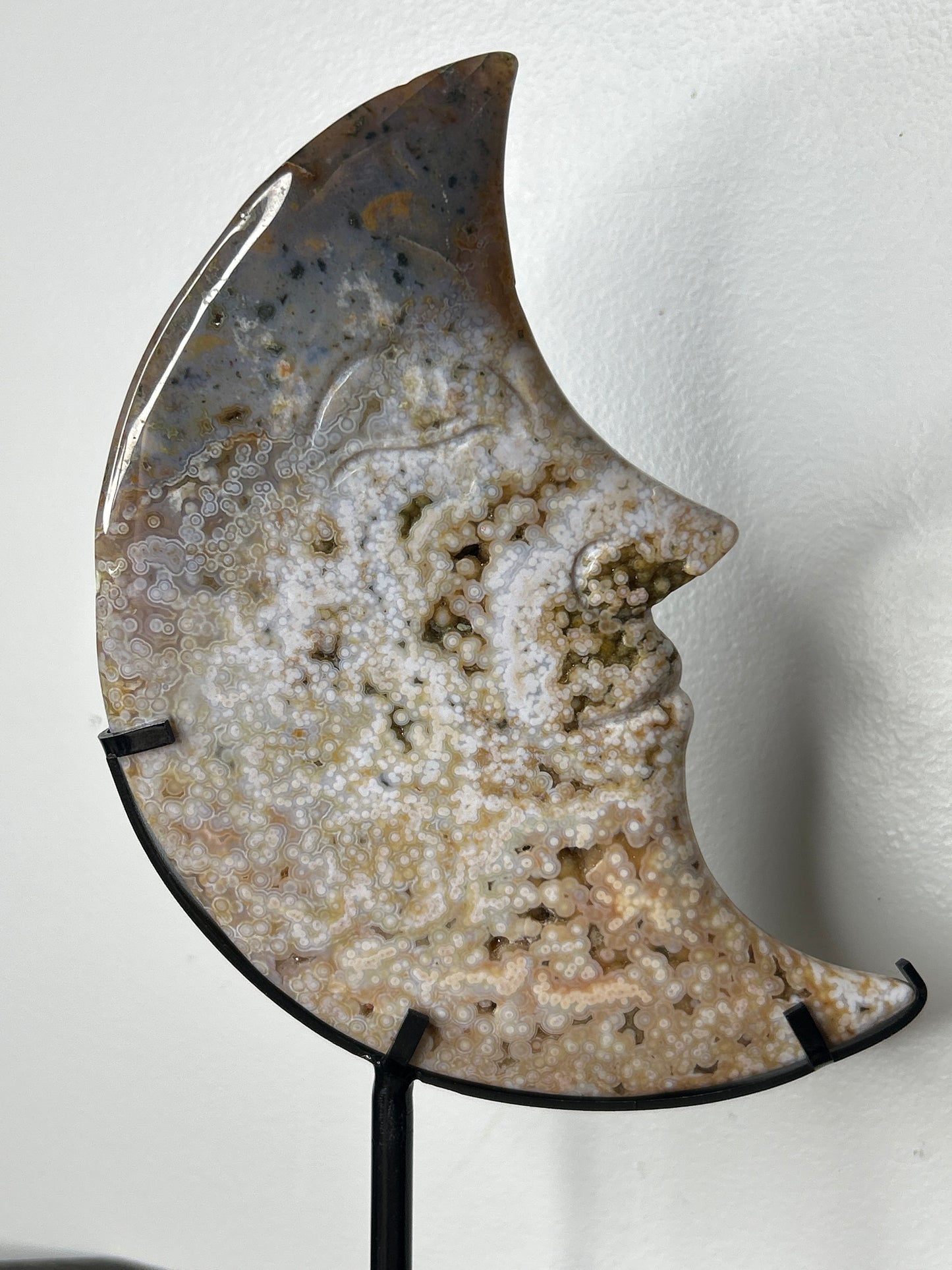 Orbicular Ocean Jasper Moon on Stand