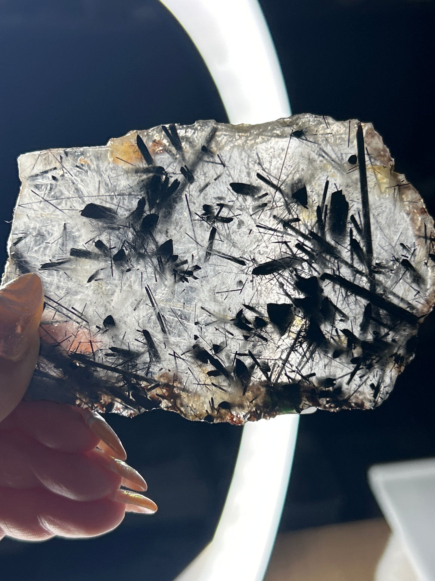 Black Tourmaline in Quartz Slab