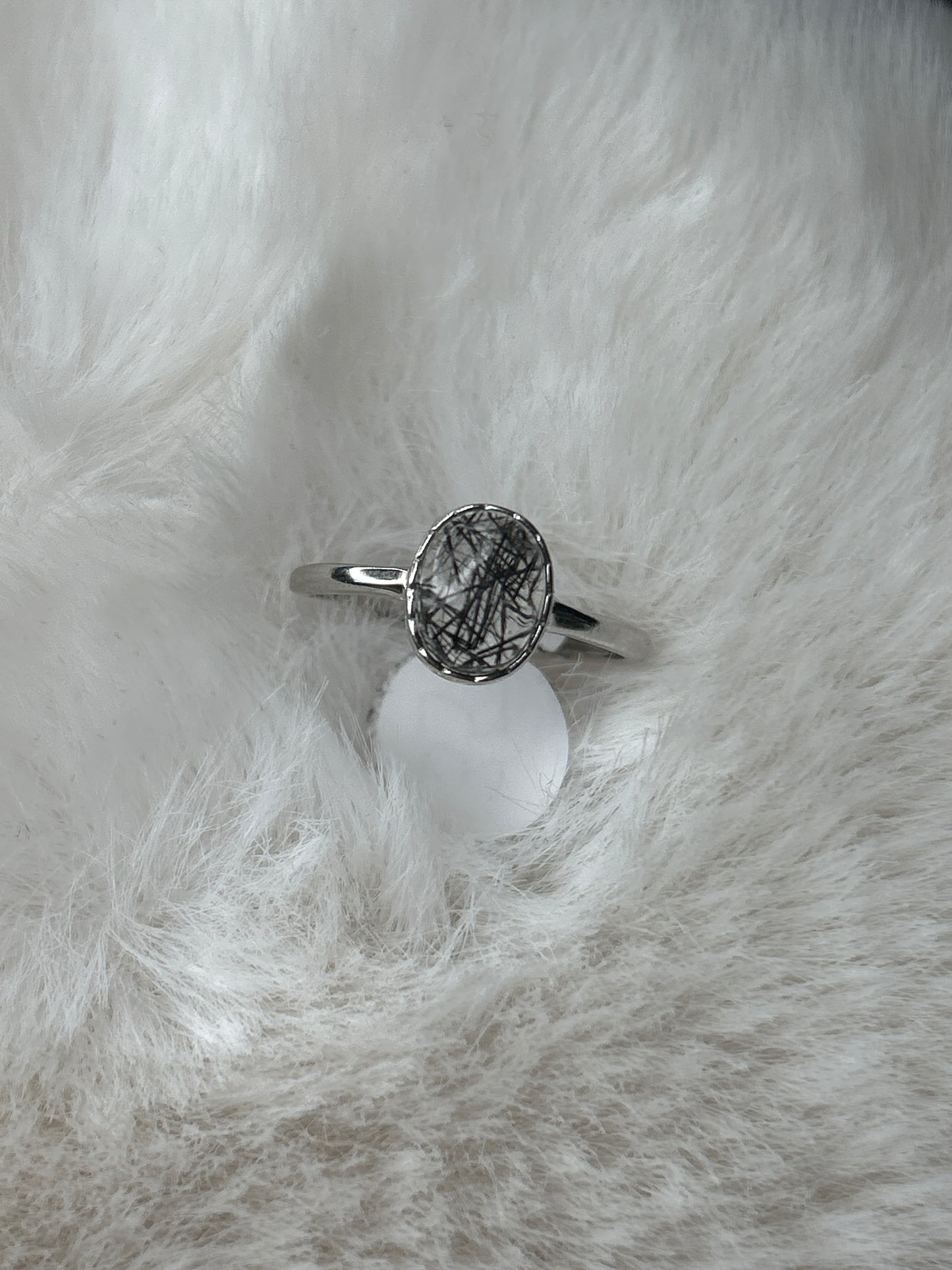 Black Tourmaline in Quartz Ring- 925 Sterling Silver