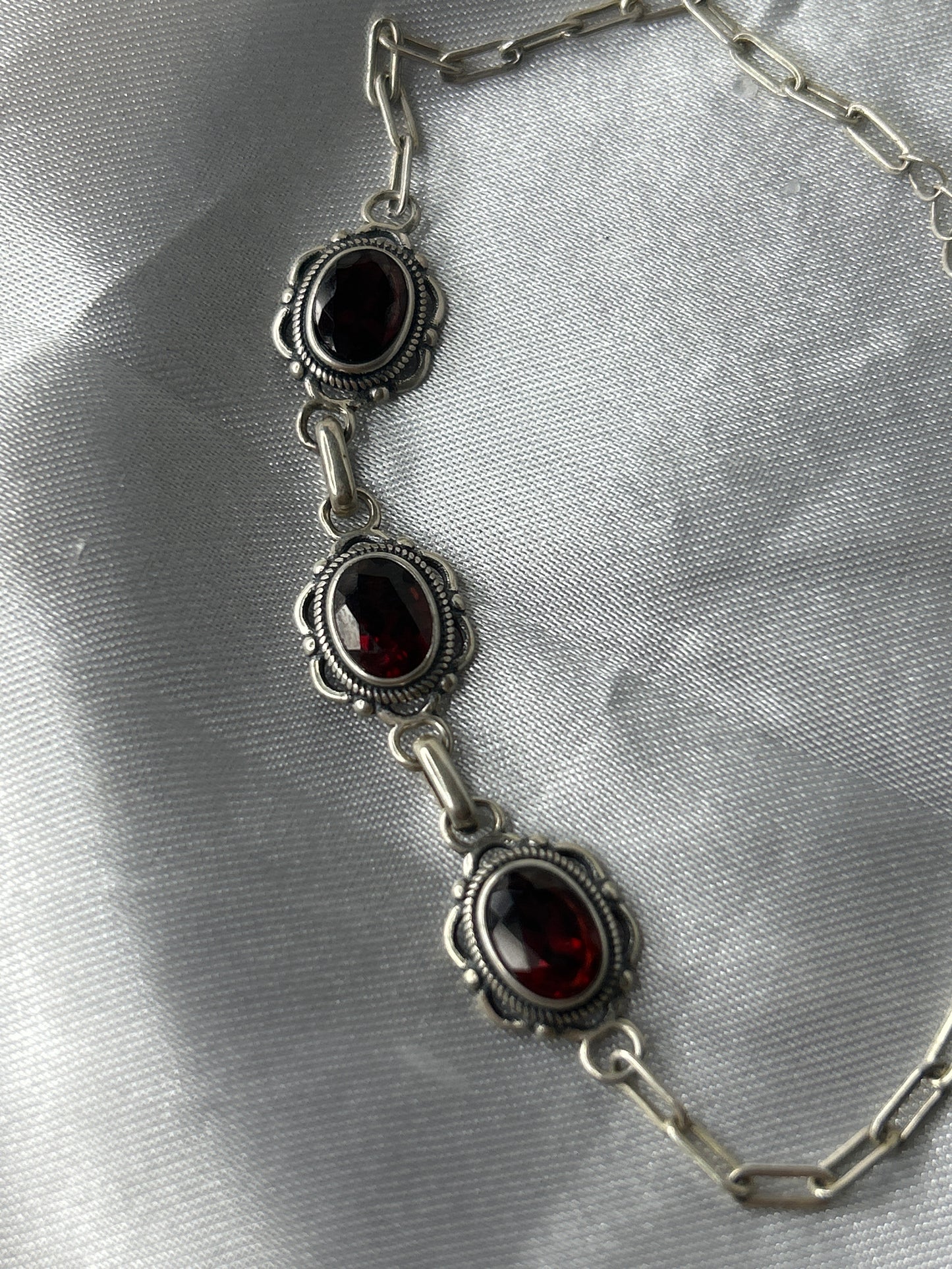 925 Sterling Silver Garnet Bracelet