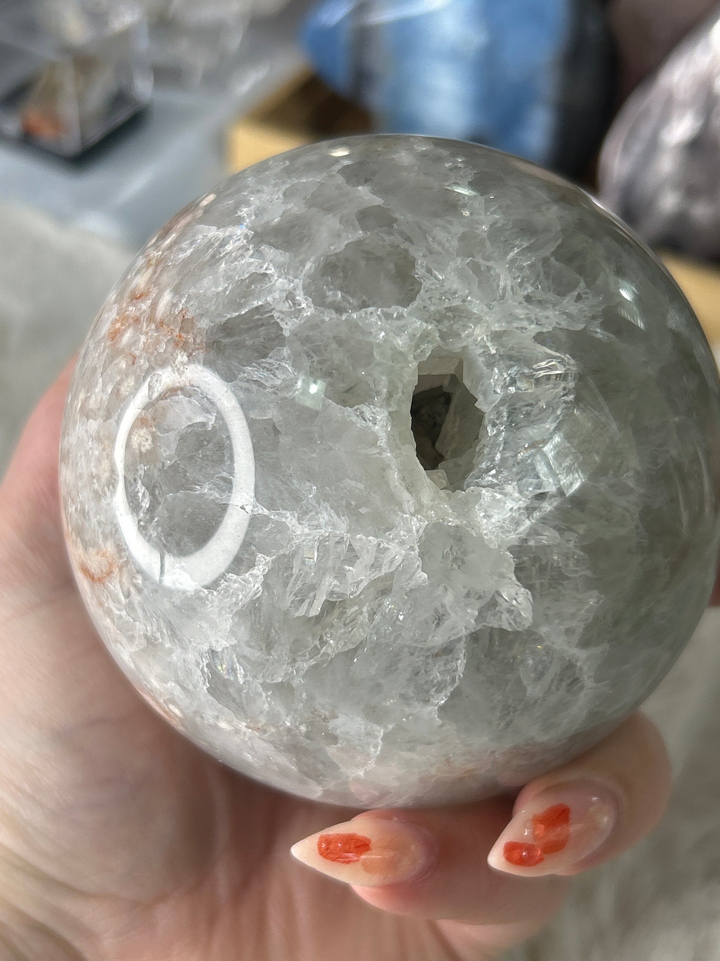 XL Flower Agate x Green Quartz Sphere