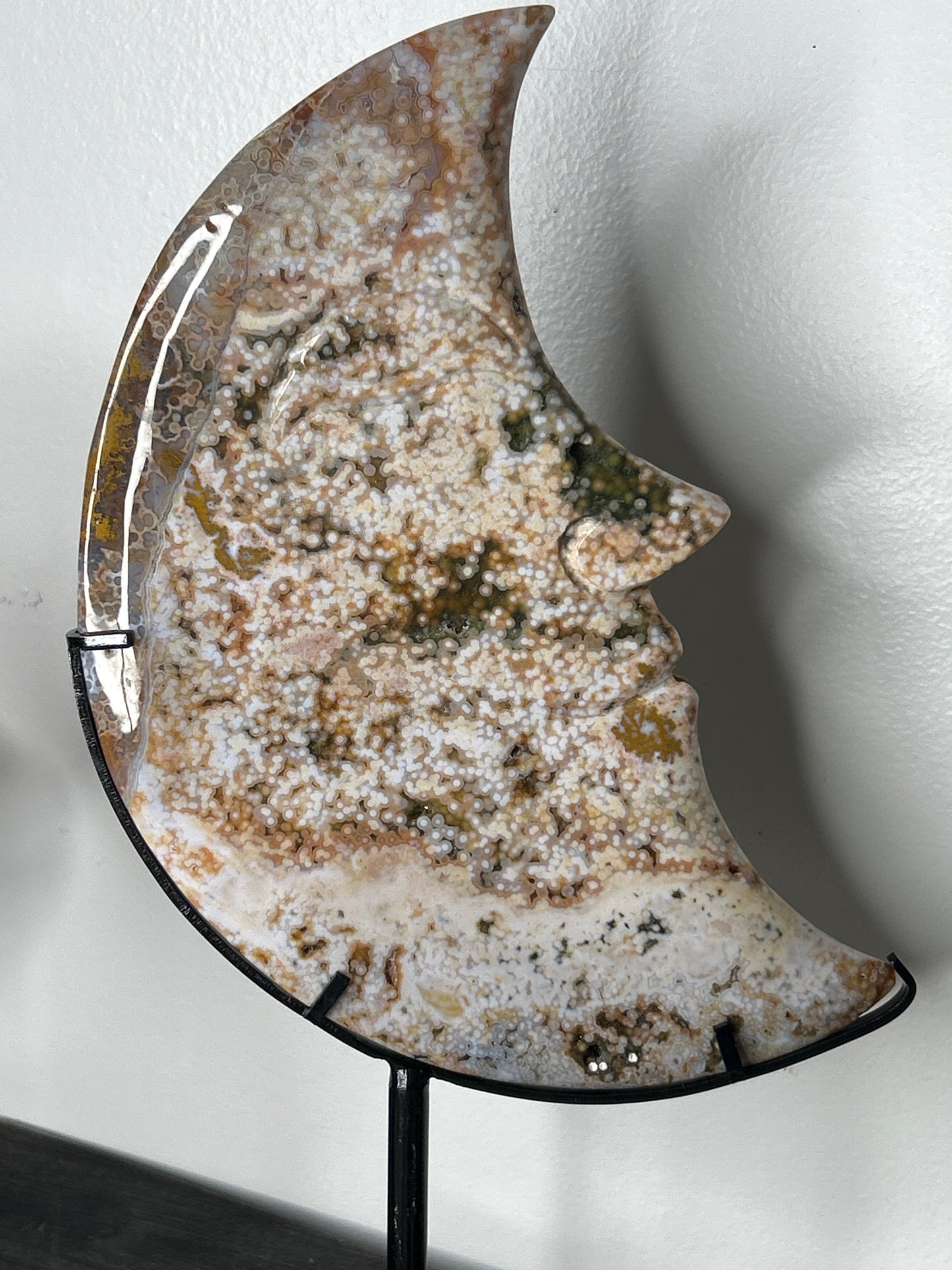 Orbicular Ocean Jasper Moon on Stand
