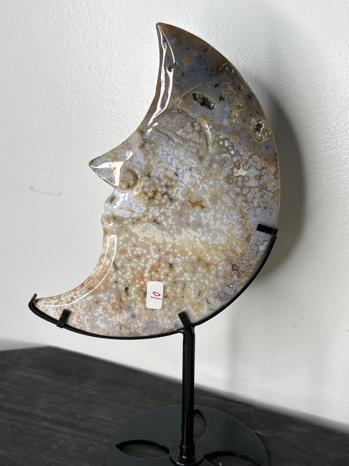 Orbicular Ocean Jasper Moon on Stand