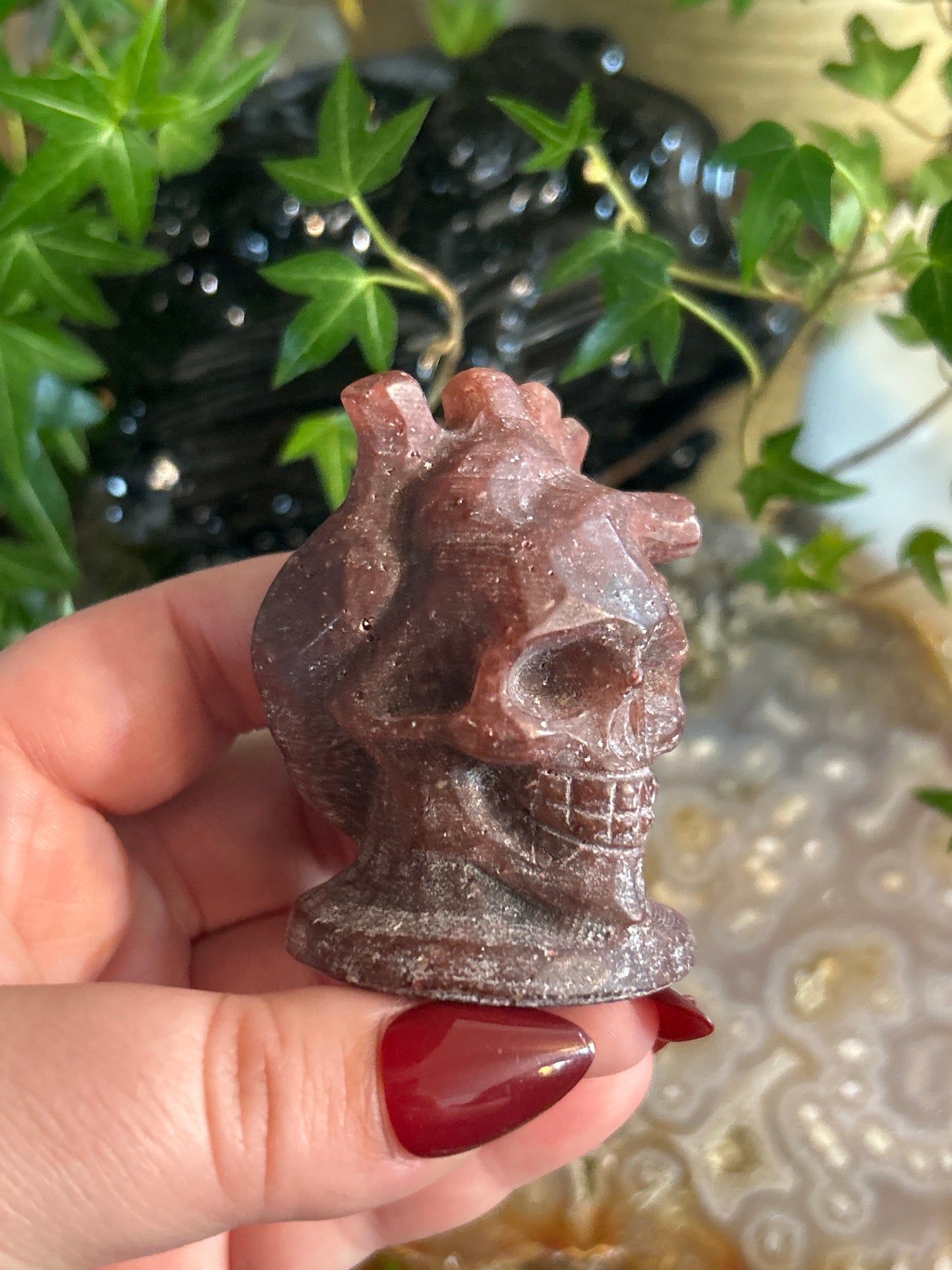 Strawberry Quartz Heart Skull