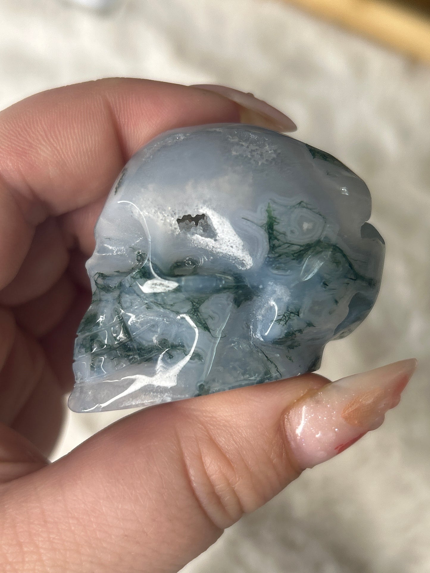 Moss Agate Skull