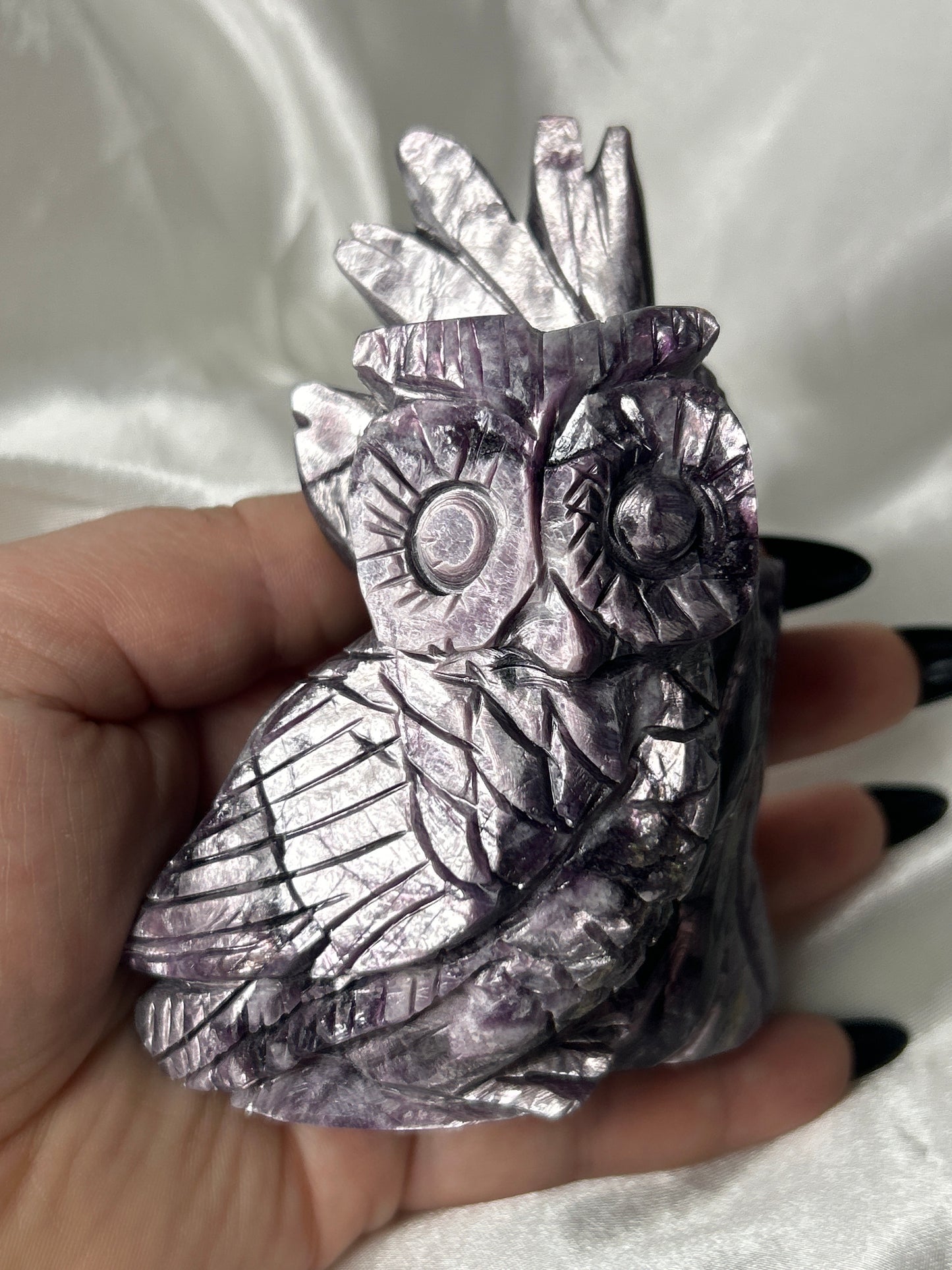 Gem Lepidolite Owl
