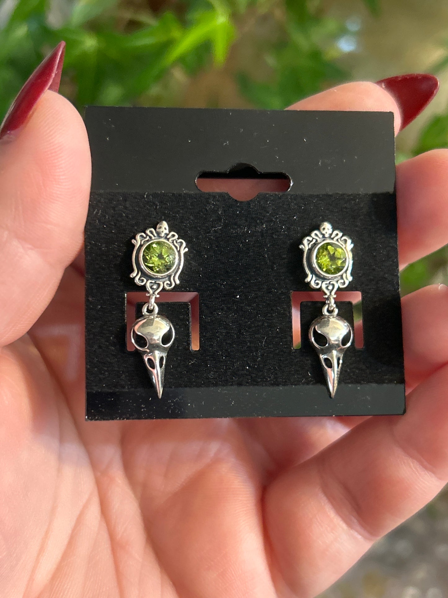 925 Sterling Silver Peridot Raven Studs