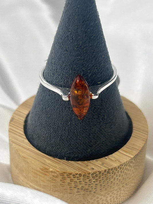 .925 Sterling Silver Amber Ring