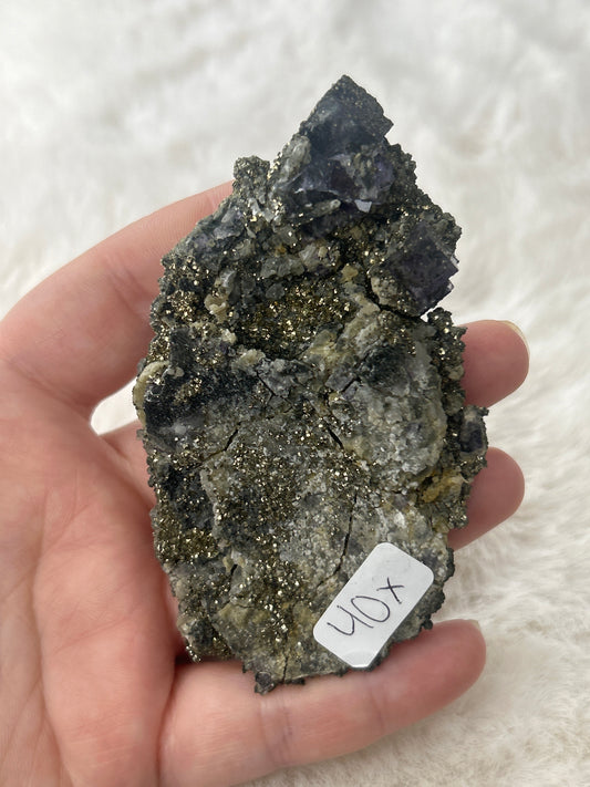 Pyrite on Cubic Fluorite