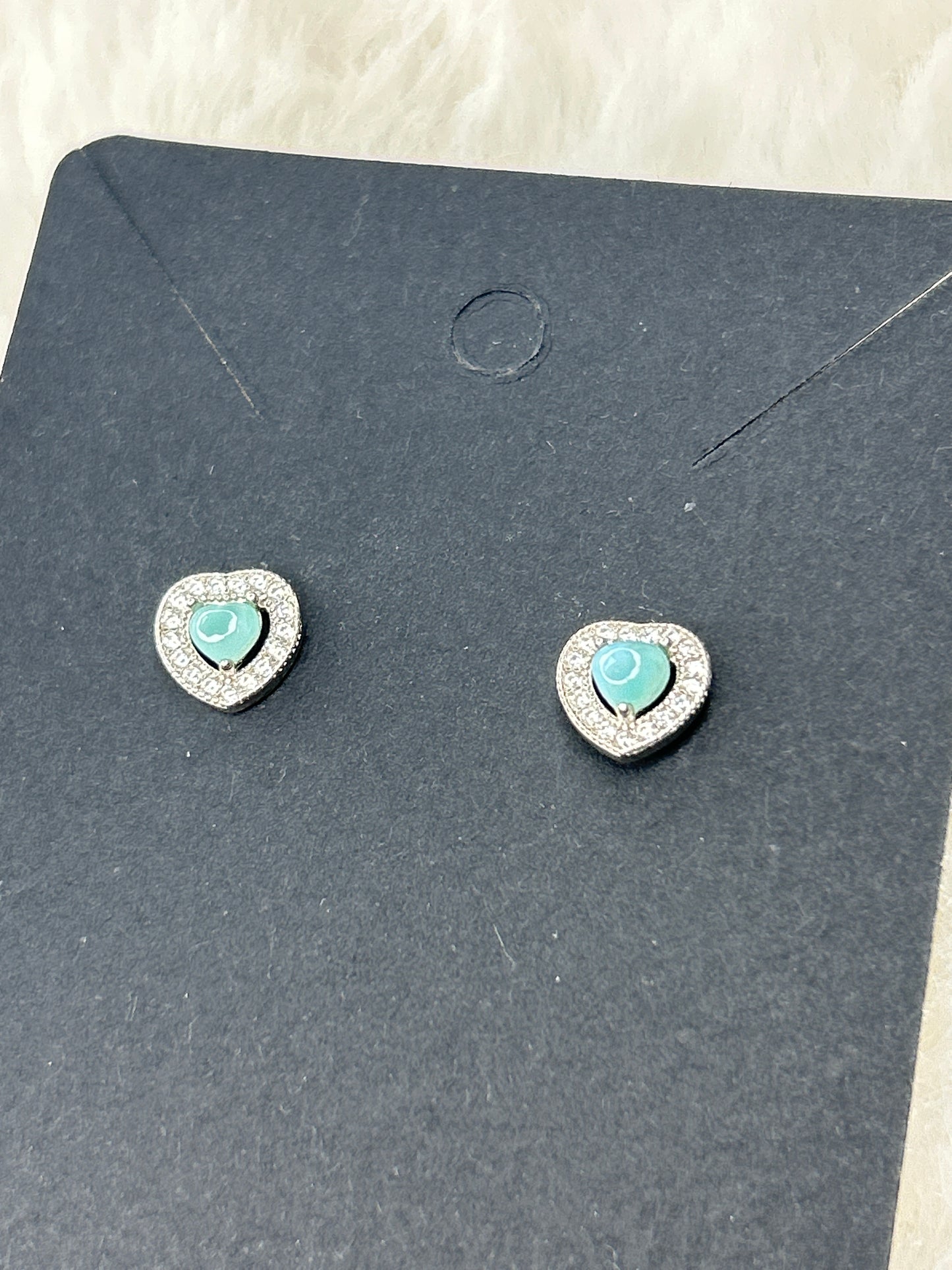 Larimar & Cubic Zirconia Heart Studs 925 Sterling Silver