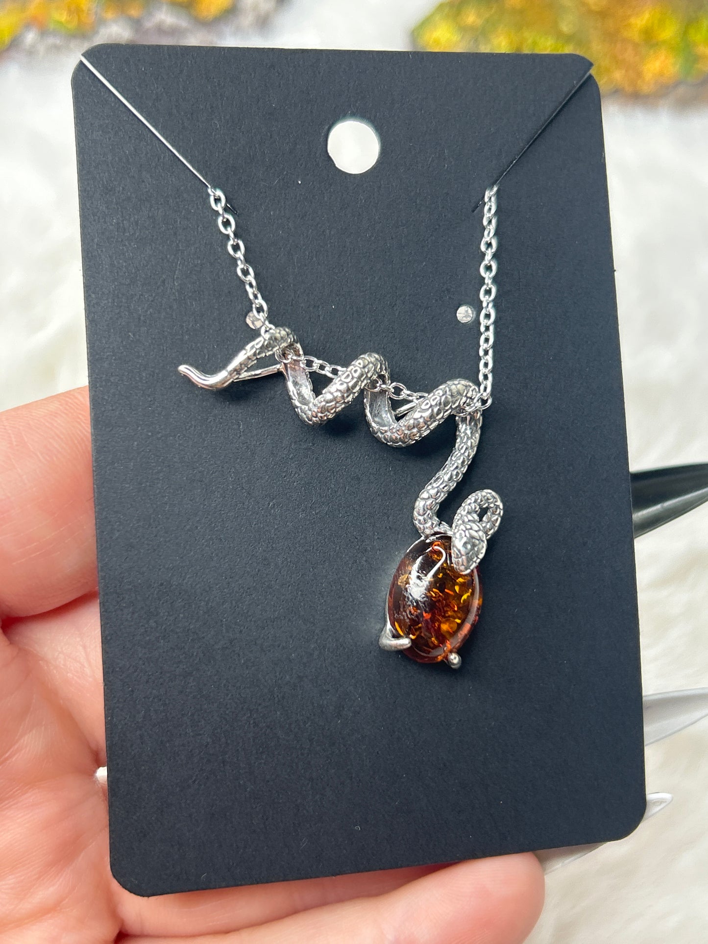 Amber Snake Necklace 925 Sterling Silver