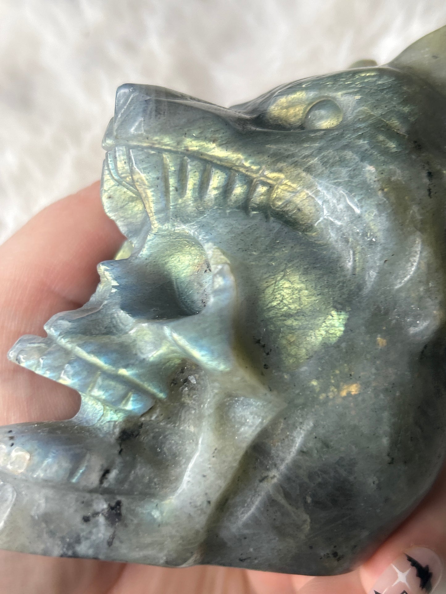 Labradorite Skull & Wolf Head