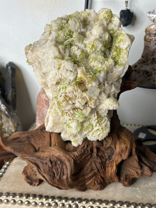 Green Tourmaline Statement Piece on Custom Wood Stand