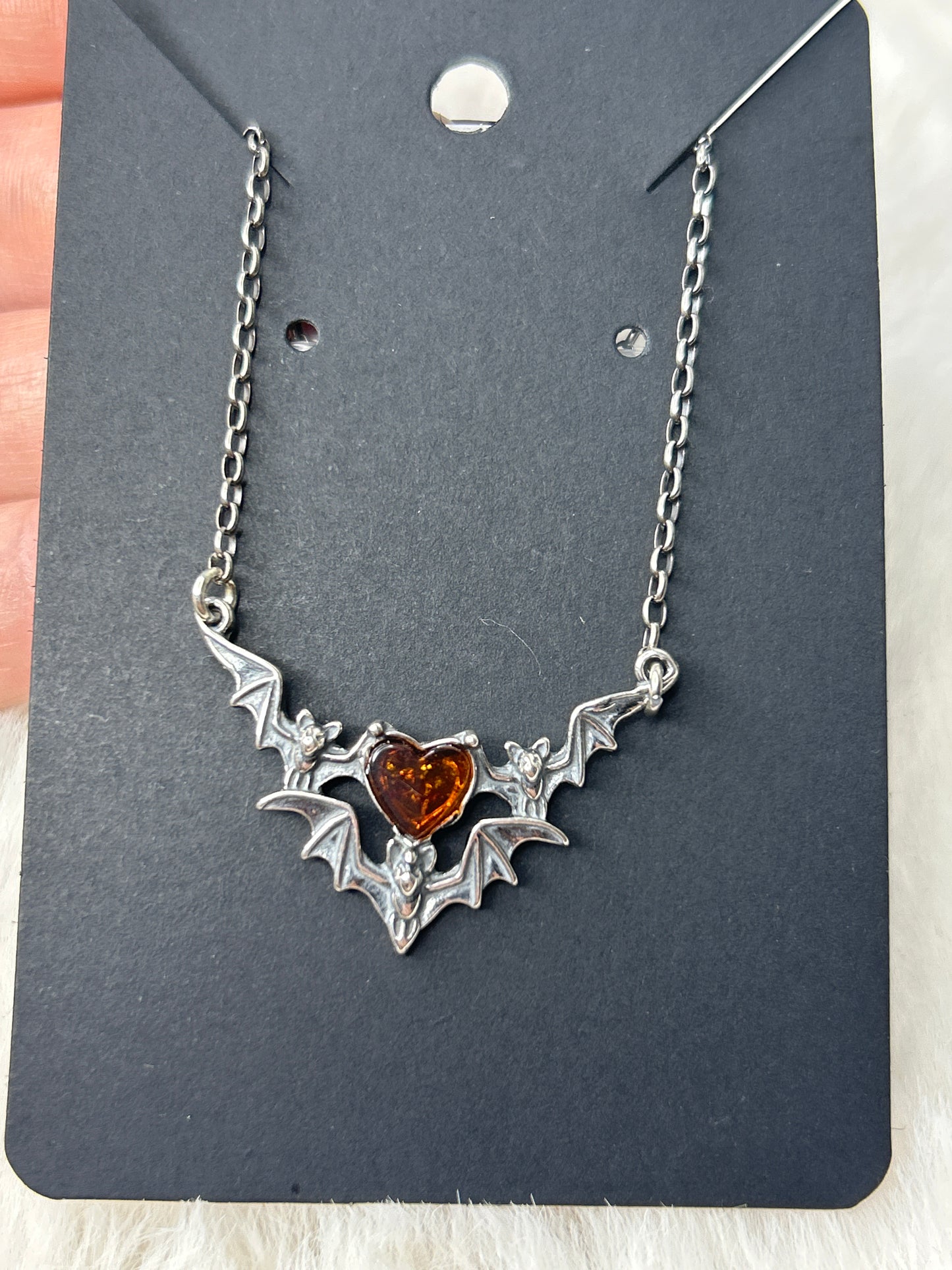 Amber Bat Necklace 925 Sterling Silver