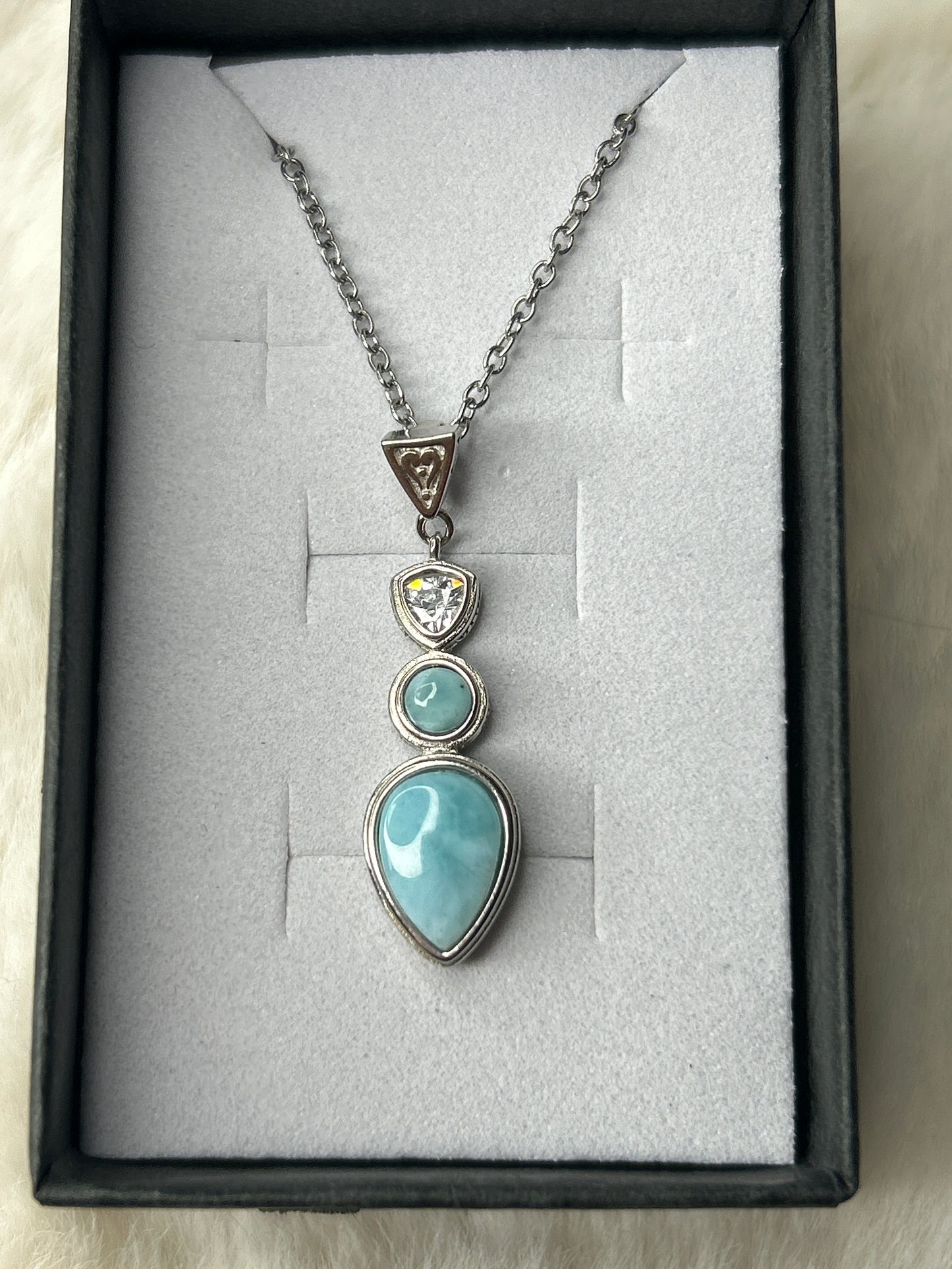 Larimar & Cubic Zirconia Necklace 925 Sterling Silver