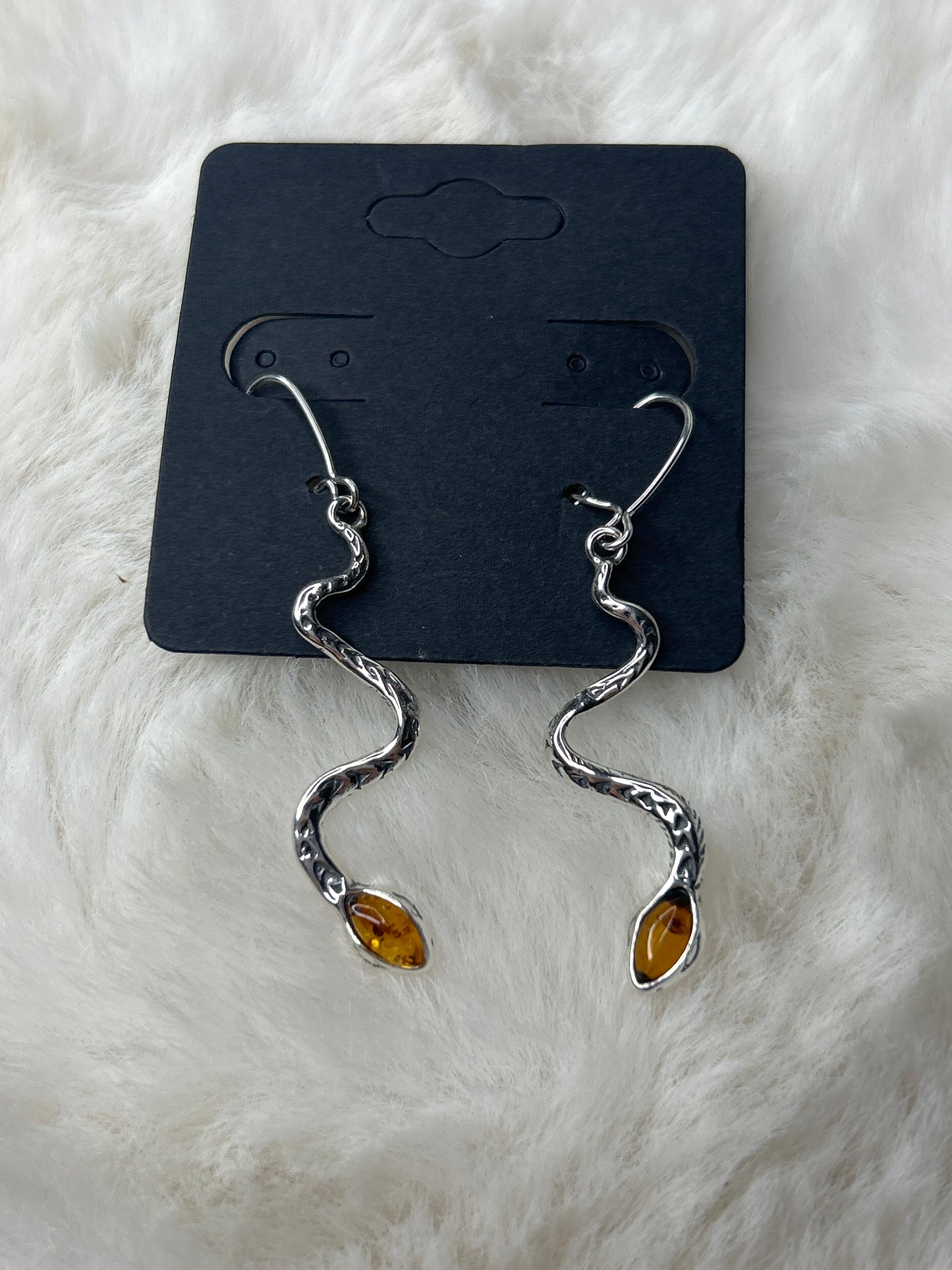 Amber Snake Earrings 925 Sterling Silver