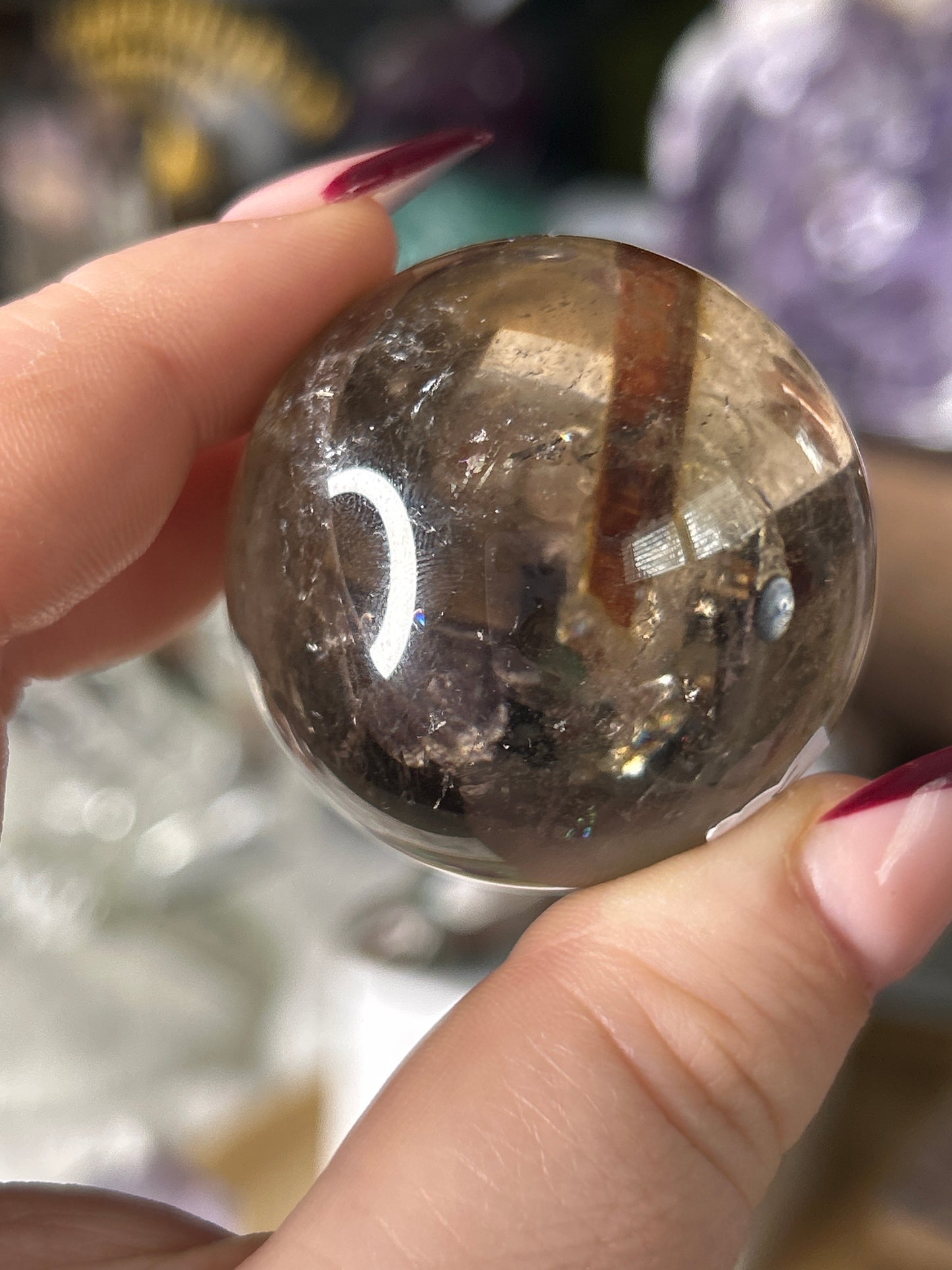 Smoky Quartz Sphere with Included Quartz Point