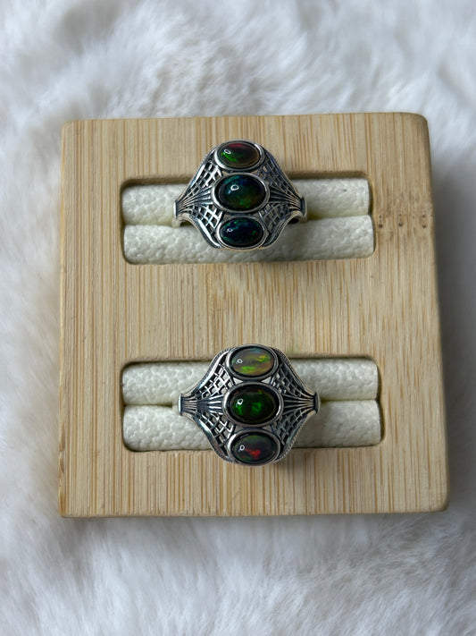 Triple Opal Ring 925 Sterling Silver