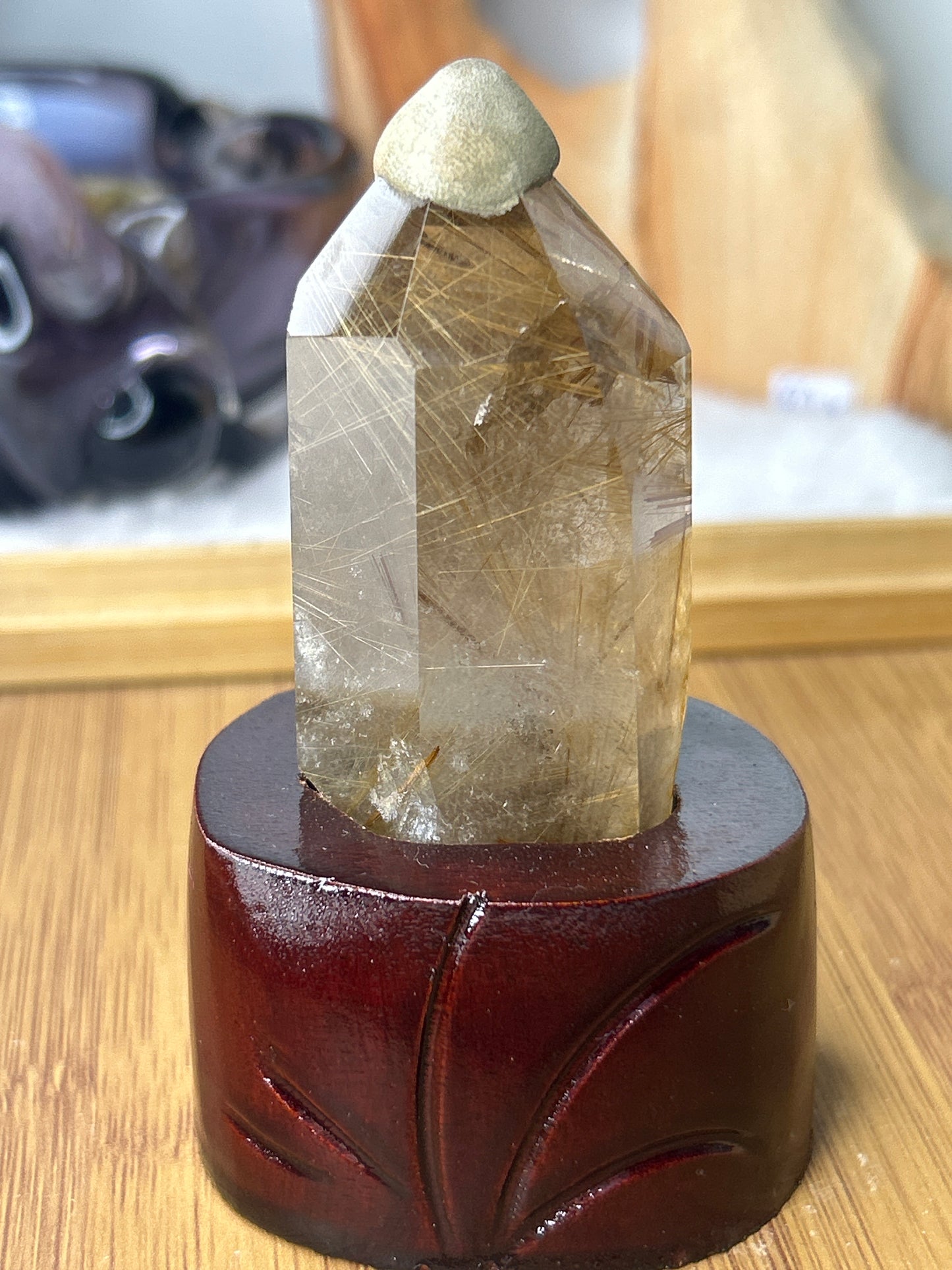 Golden Rutile Point with Custom Stand