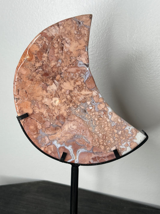 Cotton Candy Agate Moon on Stand