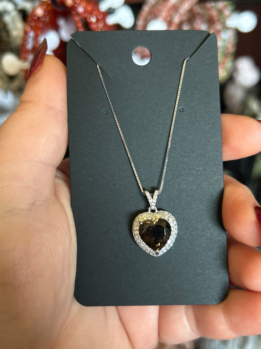 Smokey Quartz Heart Necklace 925 Sterling Silver