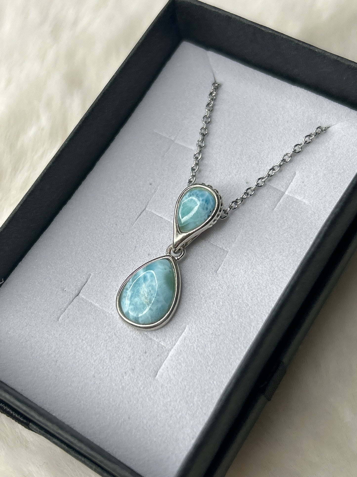 Larimar Droplet Necklace 925 Sterling Silver