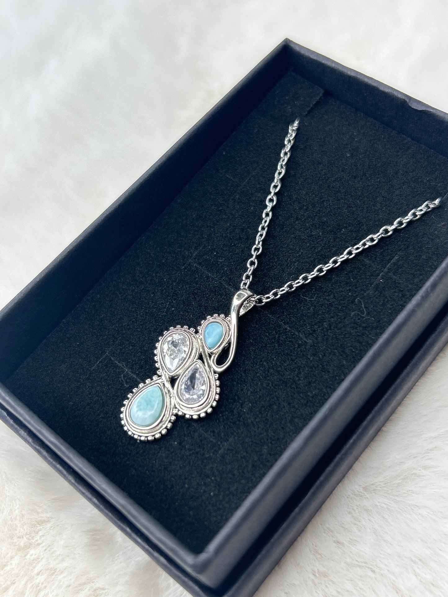 Larimar with Cubic Zirconia Sterling Silver Necklace