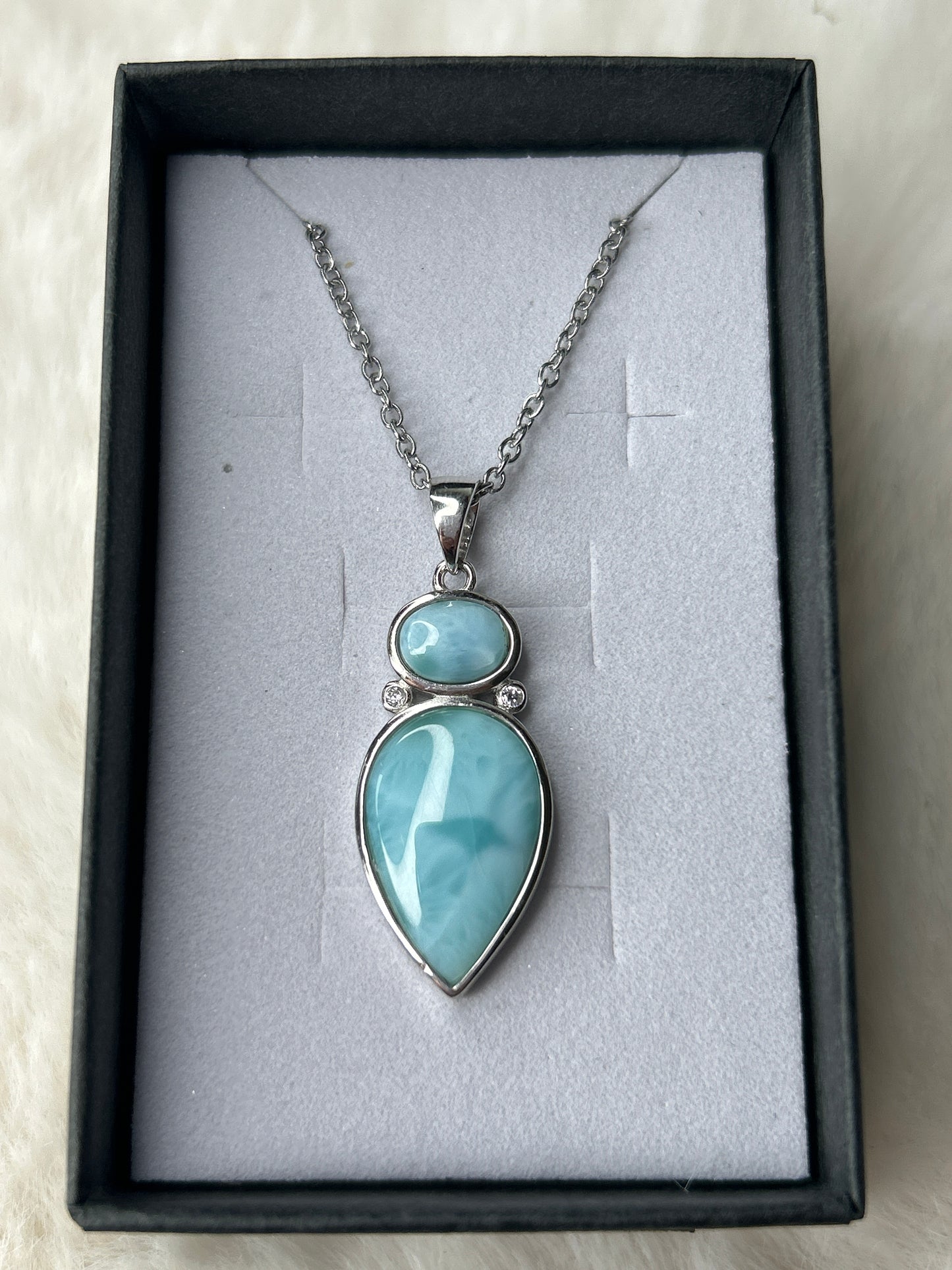 Larimar and Cubic Zirconia Necklace 925 Sterling Silver