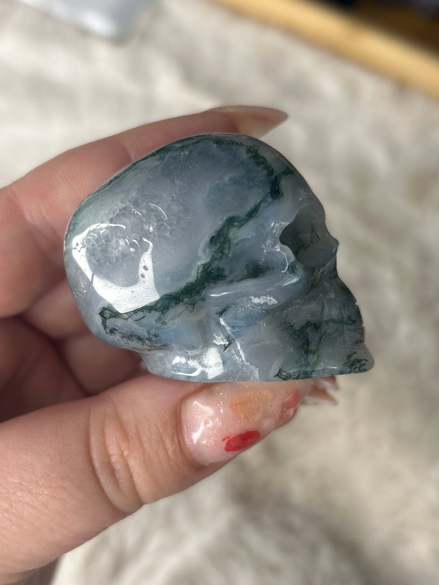 Moss Agate Skull