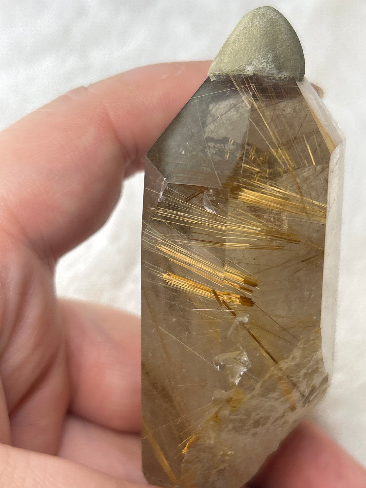 Golden Rutile Point with Custom Stand