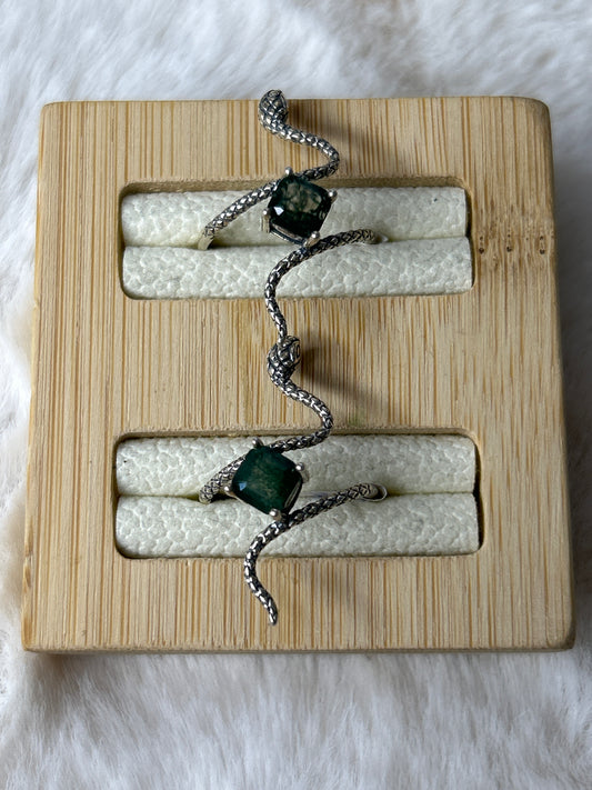 Moss Agate Snake Ring 925 Sterling Silver