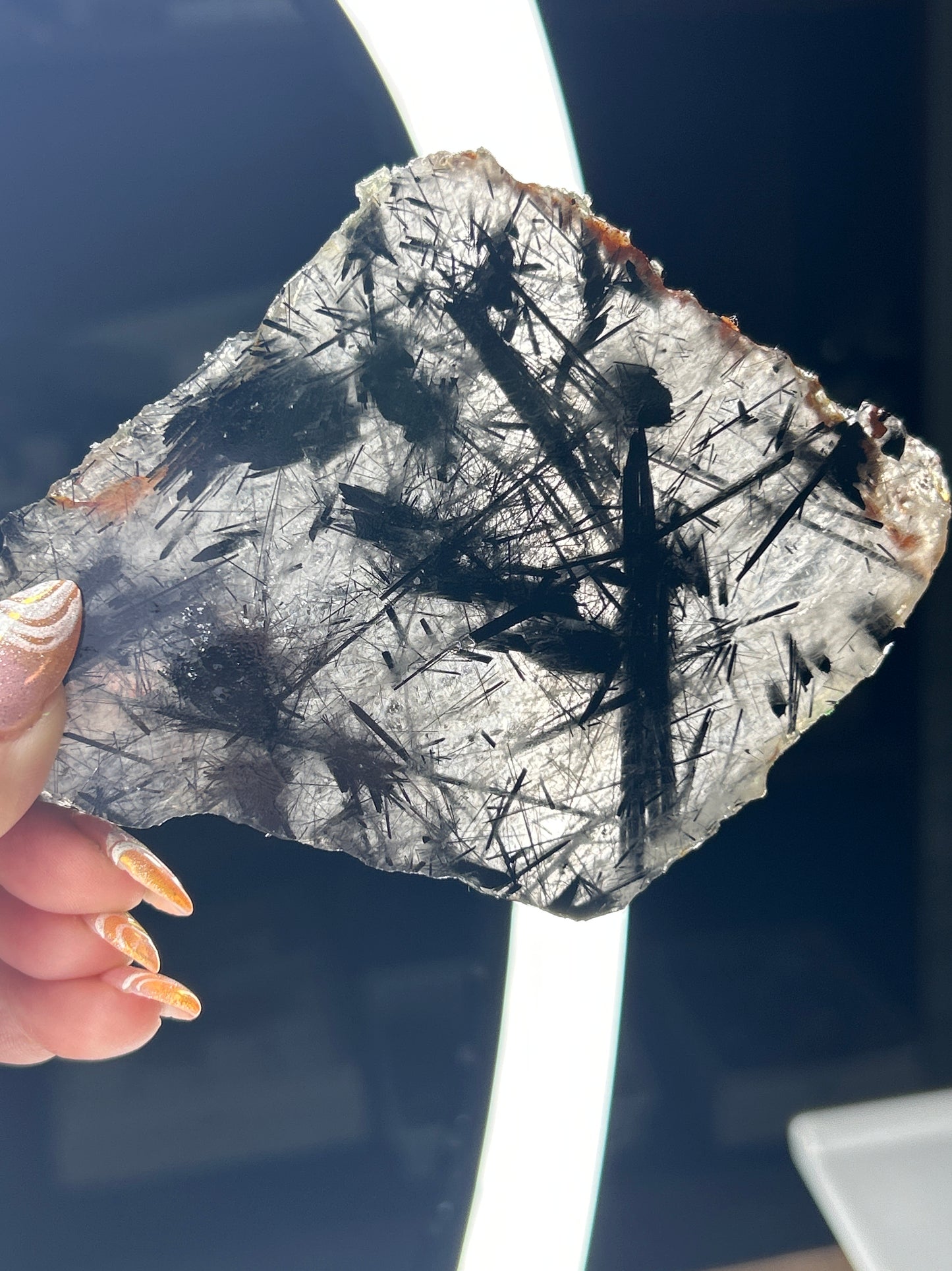 Black Tourmaline in Quartz Slab