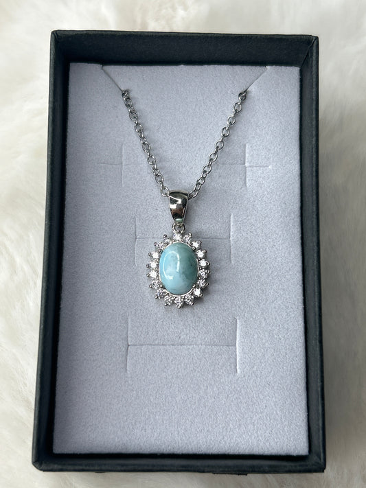 Larimar & Cubic Zirconia Necklace 925 Sterling Silver