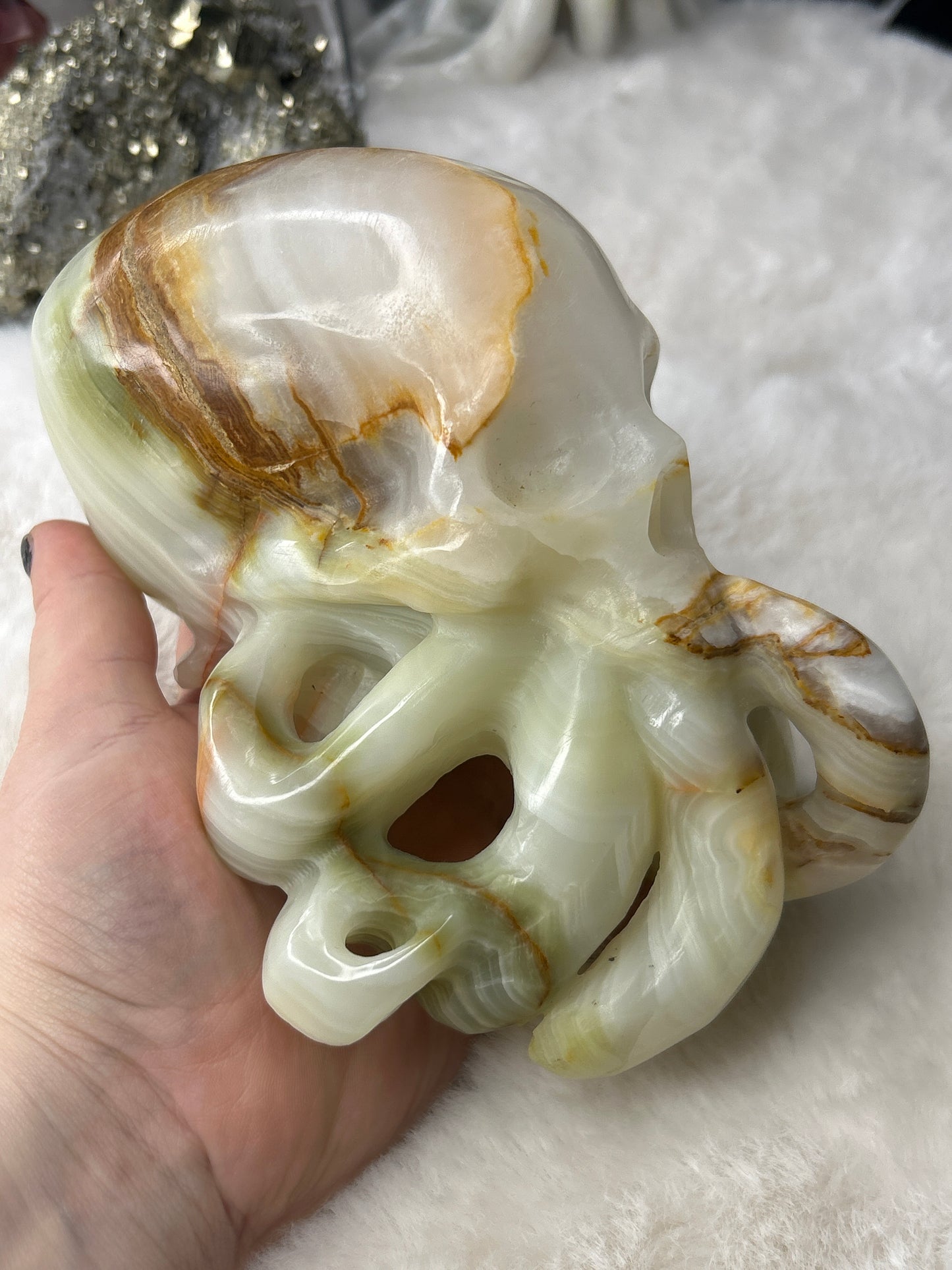 Green Calcite Octopus Skull