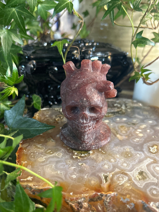 Strawberry Quartz Heart Skull