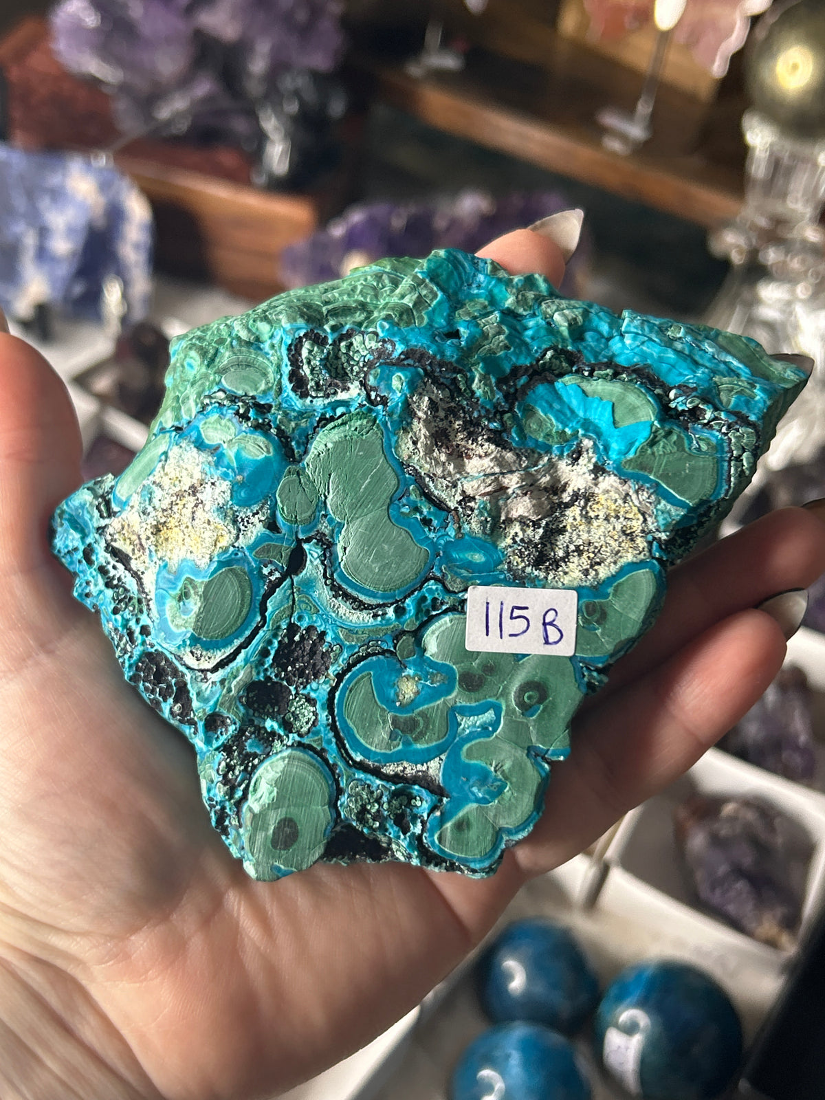 Malachite & Chrysocolla Slab on Stand