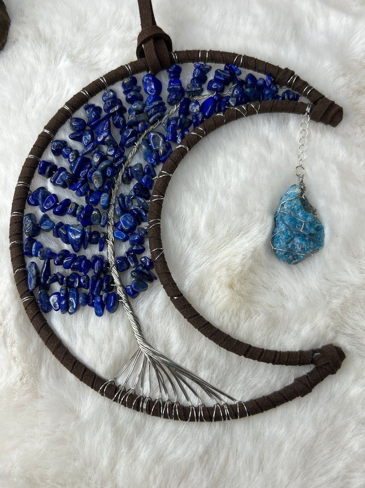 Lapis with Blue Apatite Moon Wall Hanging