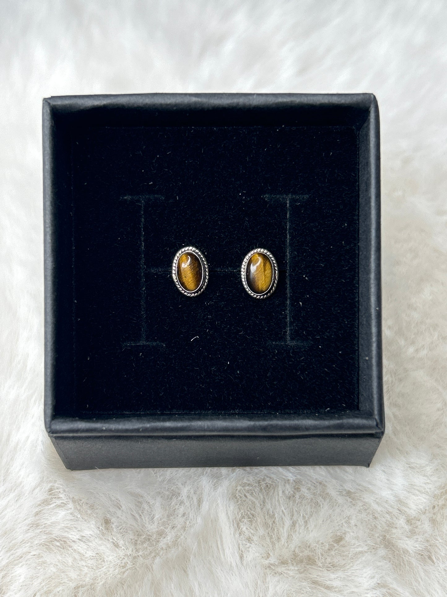 925 Sterling Silver Tiger Eye Studs