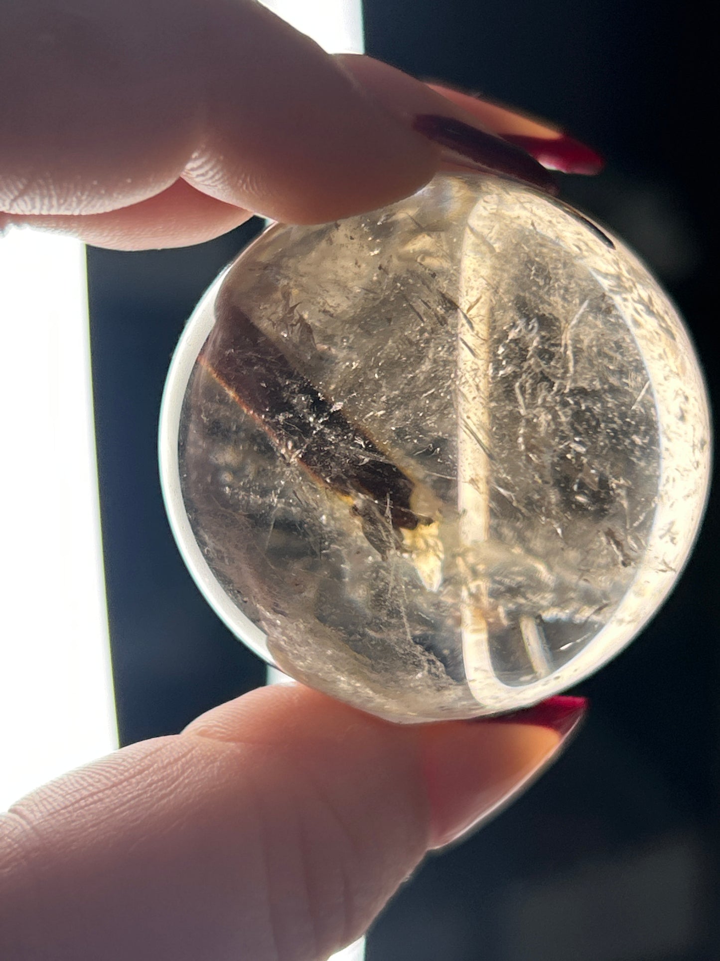 Smoky Quartz Sphere with Included Quartz Point