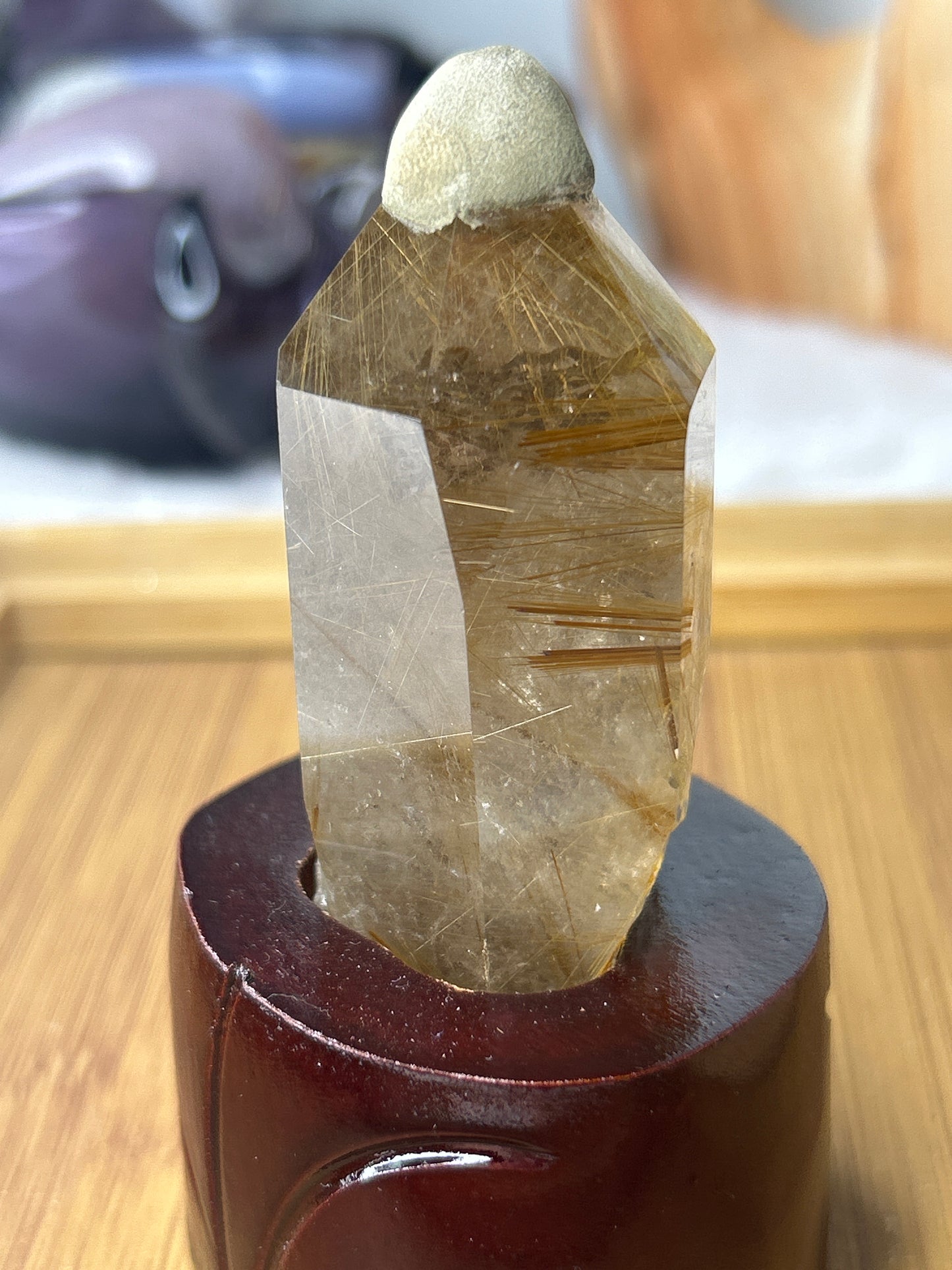 Golden Rutile Point with Custom Stand